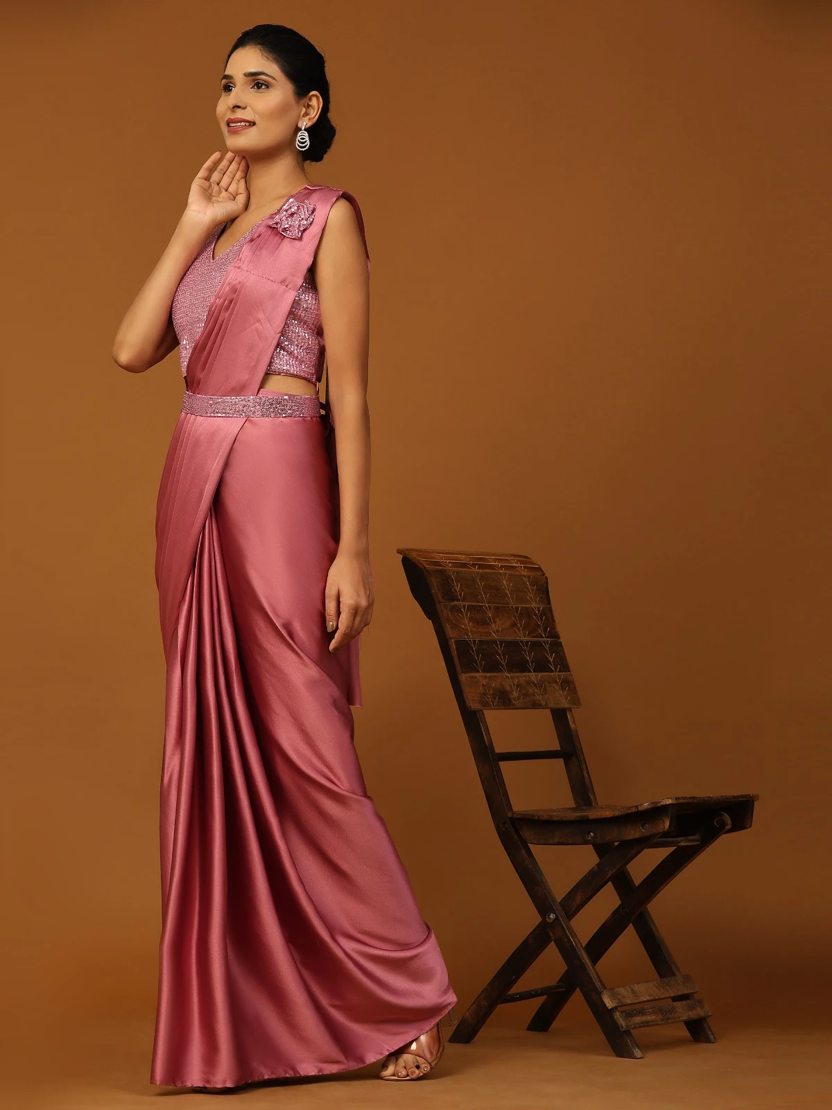 Amoha 101109 Imported Satin Wholesale Readymade Fancy Sarees Catalog — Wholesale Sarees, AMOHA wholesale from Surat - Gallery Image 3